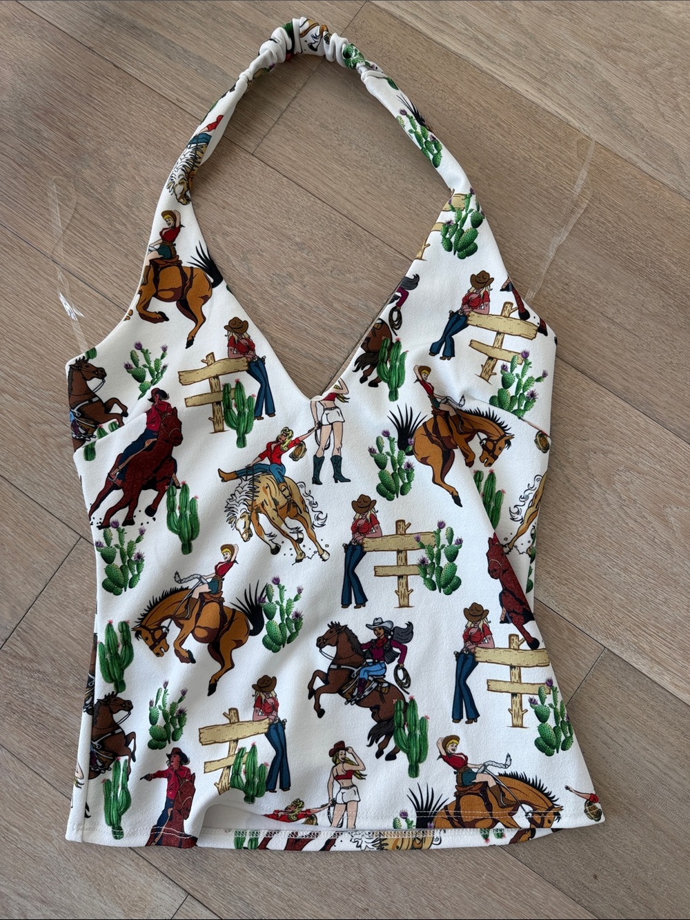 White Western Print Halter Top